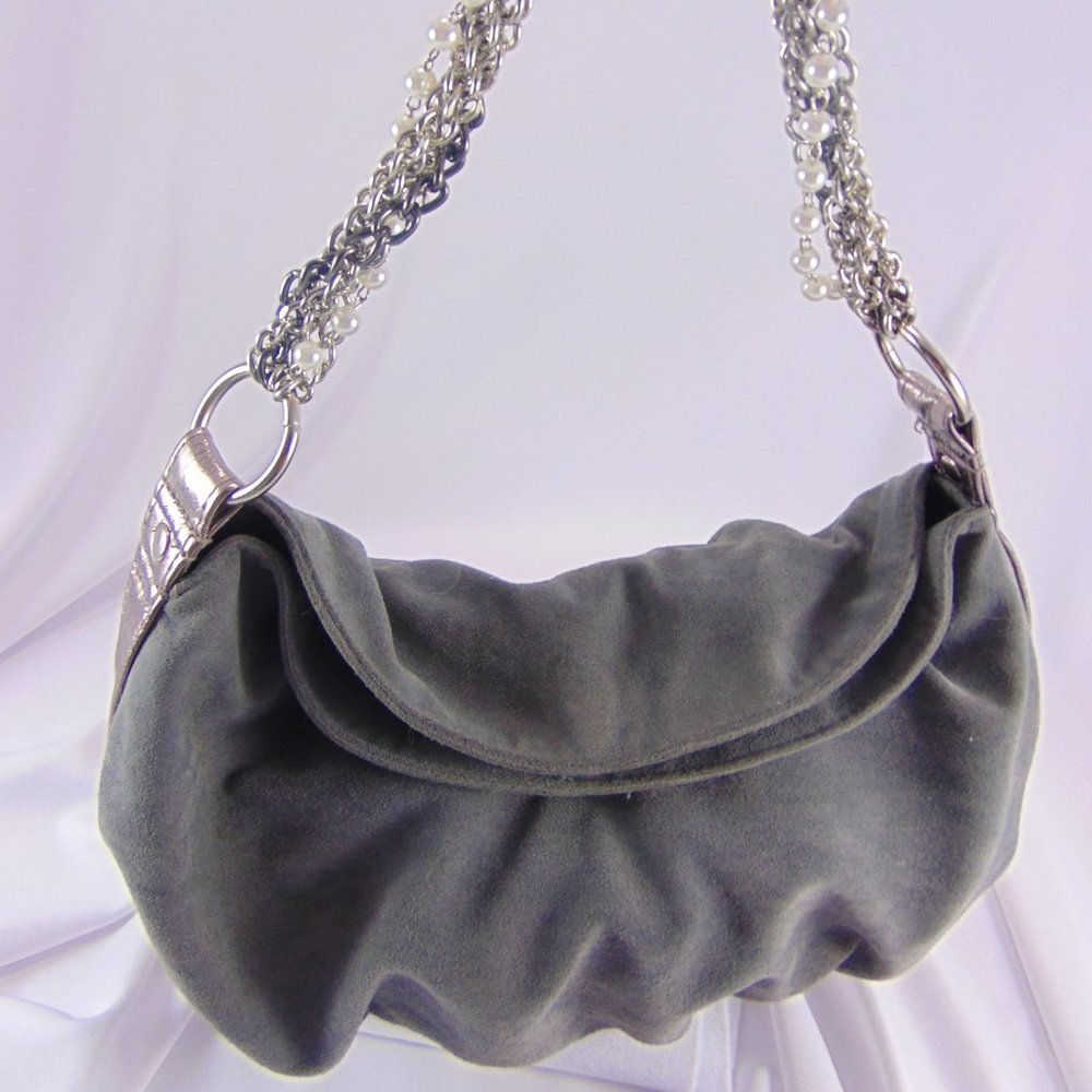 Next Brand Gray Faux Suede Hobo Bag w/Chain Handle